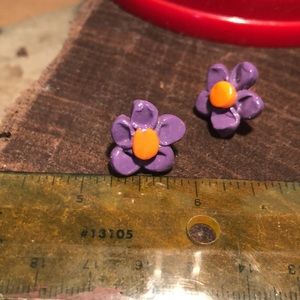 Purple and Orange Flower Earrings